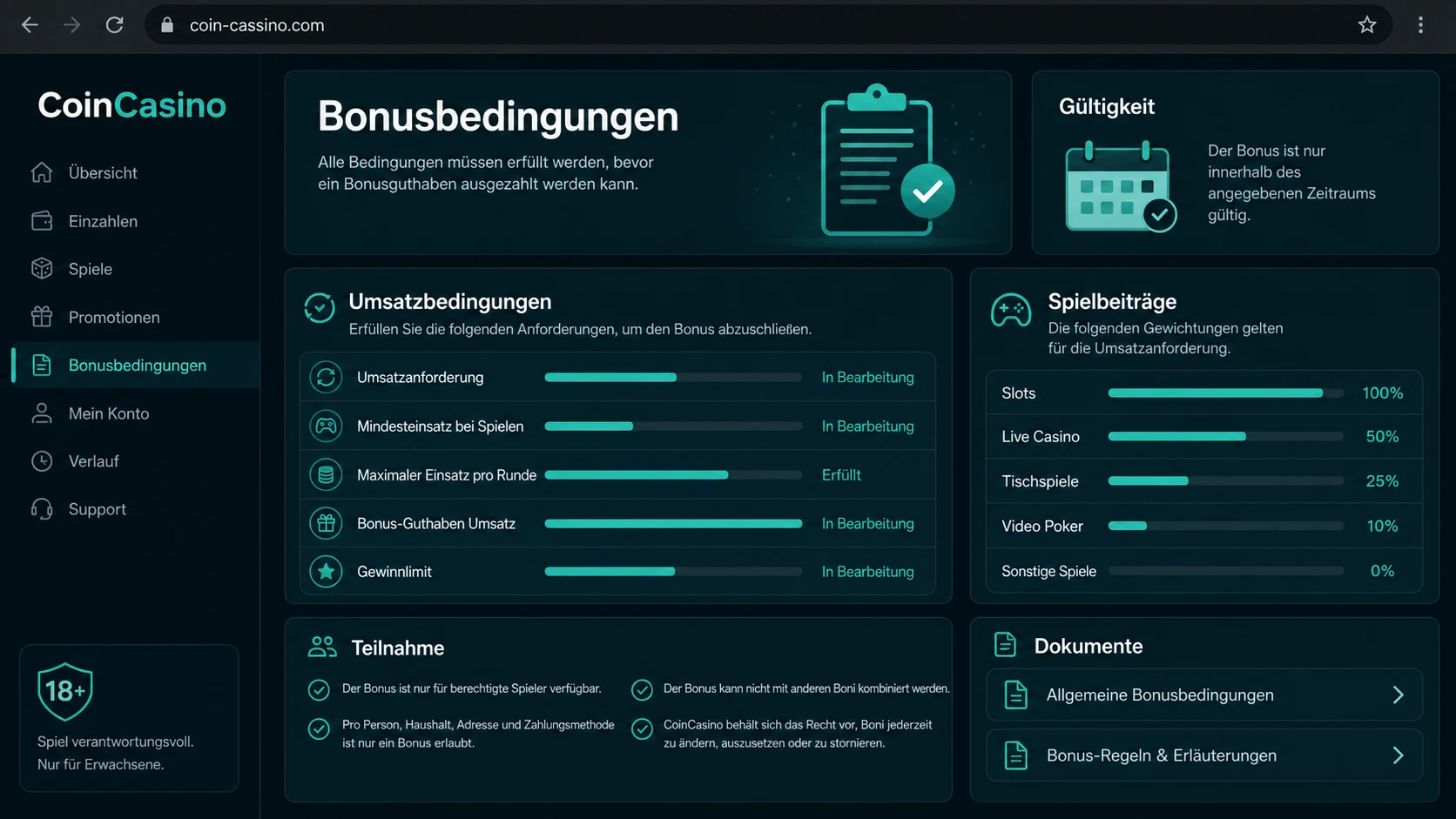 Bonusbedingungen und Umsatzbedingungen