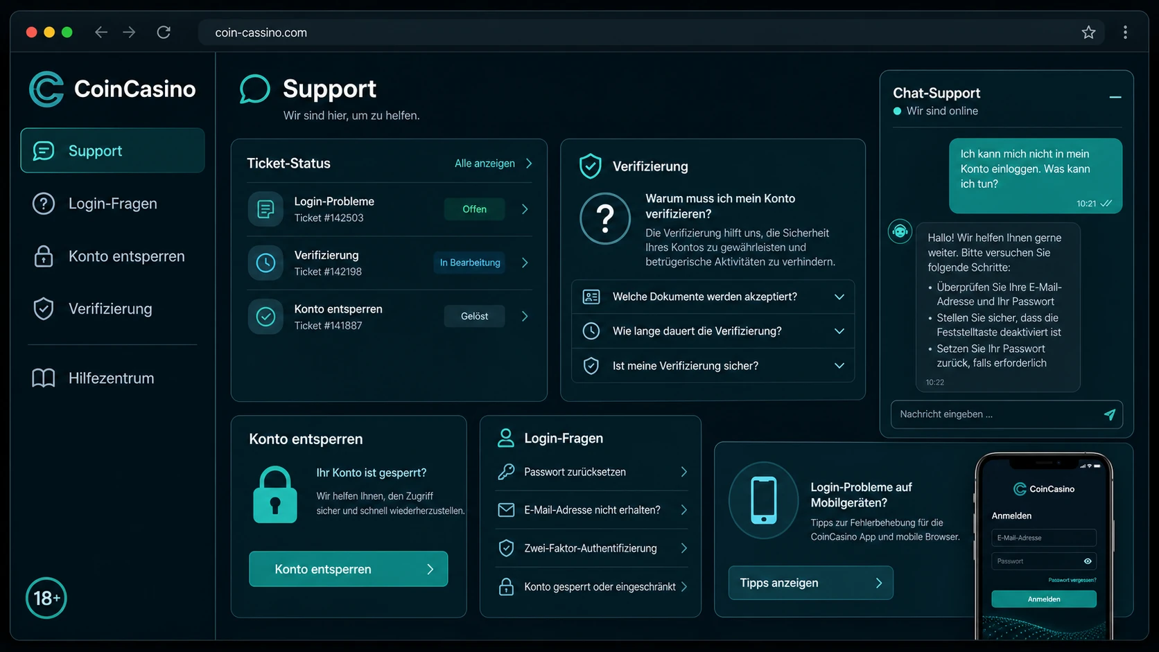 Kundensupport bei Login-Fragen